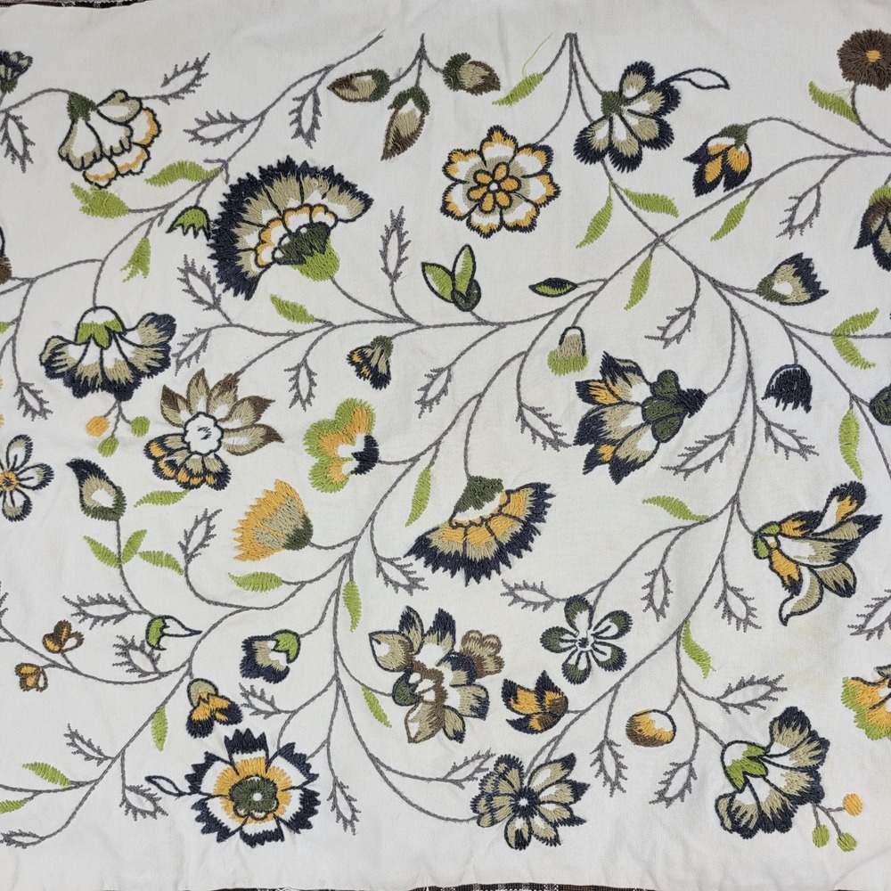 IKEA Alvine Lov Embroidered Floral Pillow Cover 20x24 Cream Cotton Plaid Back - Picture 9 of 16
